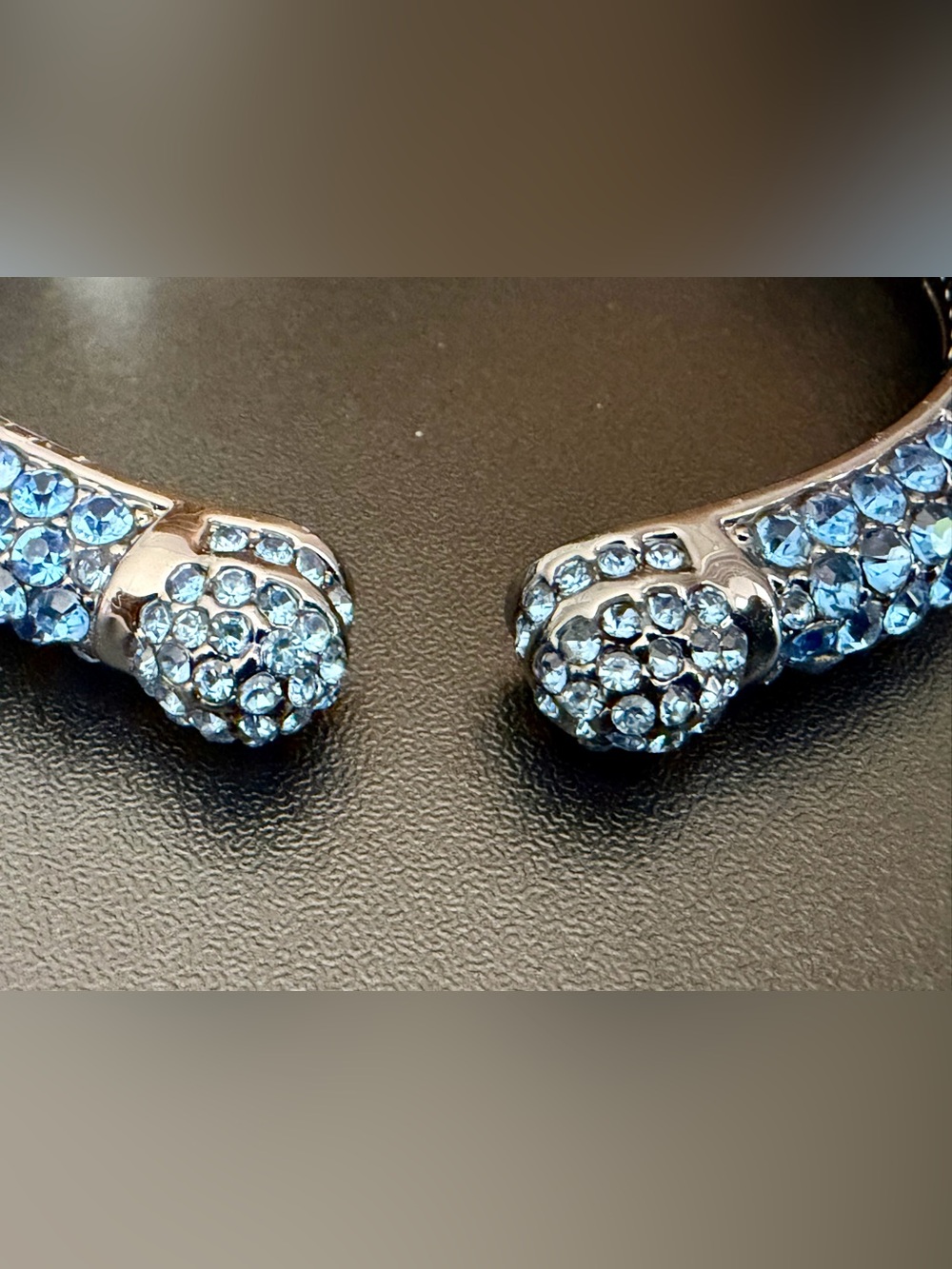 JOAN BOYCE HINGED CUFF BRACELET WITH LIGHT BLUE PAVE CRYSTALS